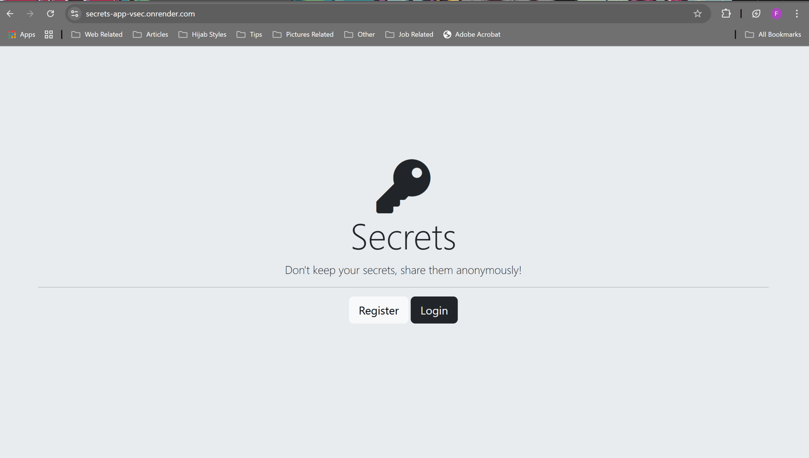 Secrets App Home Page